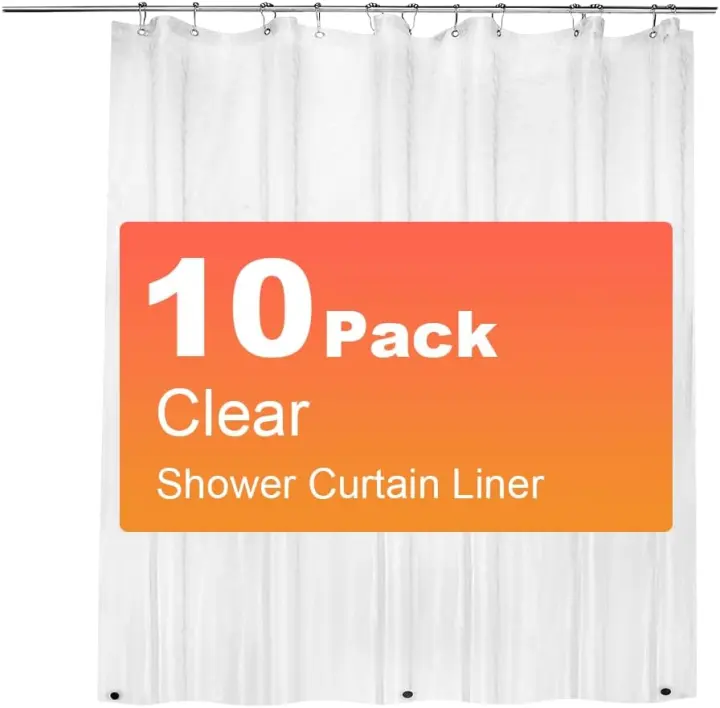 10-Pack PEVA Shower Curtain Liners — 72 x 72 Clear with Metal Grommets