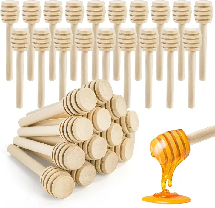 100-Pack Natural Wood Honey Dipper Sticks — 3 in Food-Safe