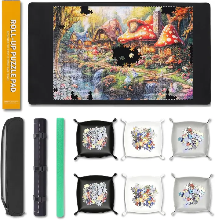 1000-Piece Roll-Up Puzzle Mat with Foam Roller and Sorting Trays