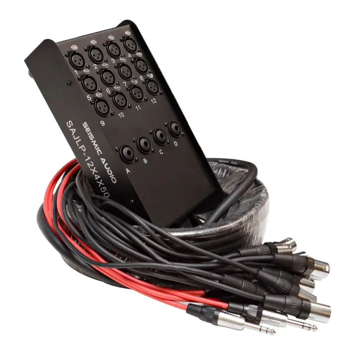 12-Channel Low-Profile XLR Snake Cable with 4 TRS Returns — 50 ft