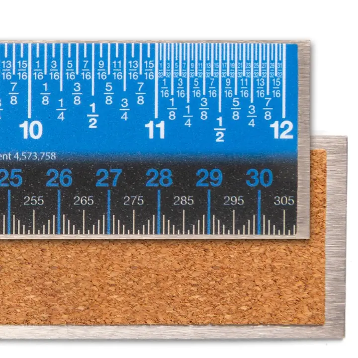 12-Inch Stainless Steel Ruler with Cork Backing — Easy-Read