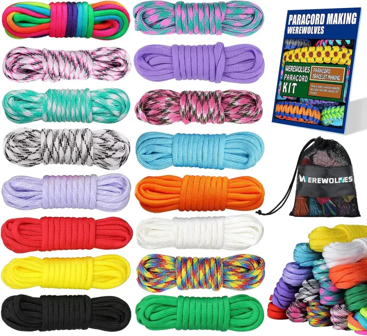 16-Color 550 Paracord Craft Kit — 10 ft Strands with Guides