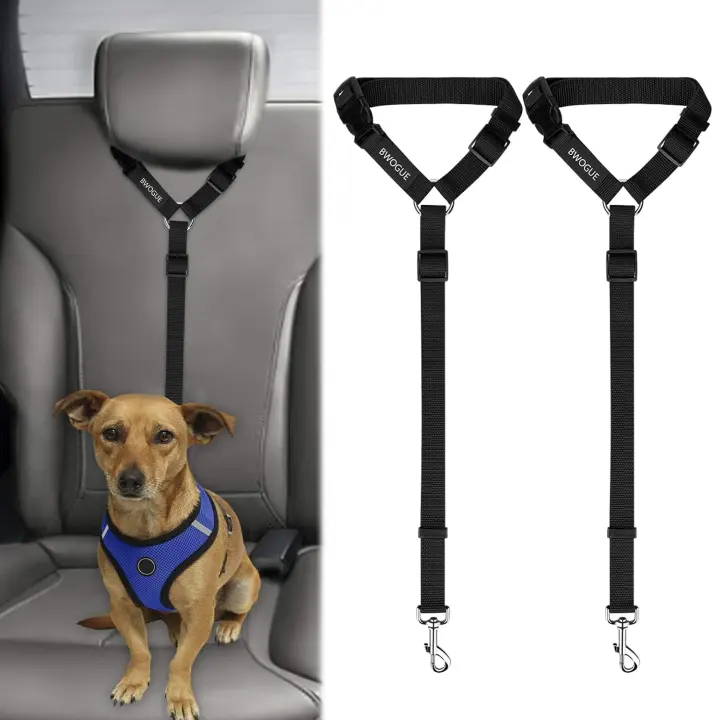 2-Pack Dog Car Seat Belts — Headrest Tether Safety Leads