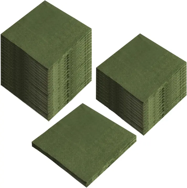 200-Pack Olive Green 2-Ply Cocktail Napkins — 5 x 5 in