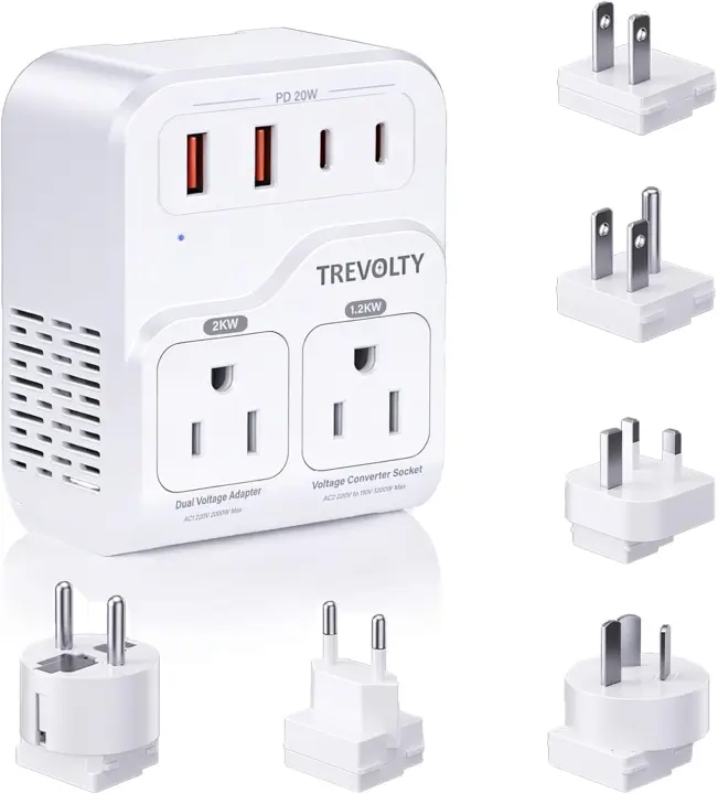 2000W US-to-Europe Voltage Converter and 7-in-1 Travel Power Adapter