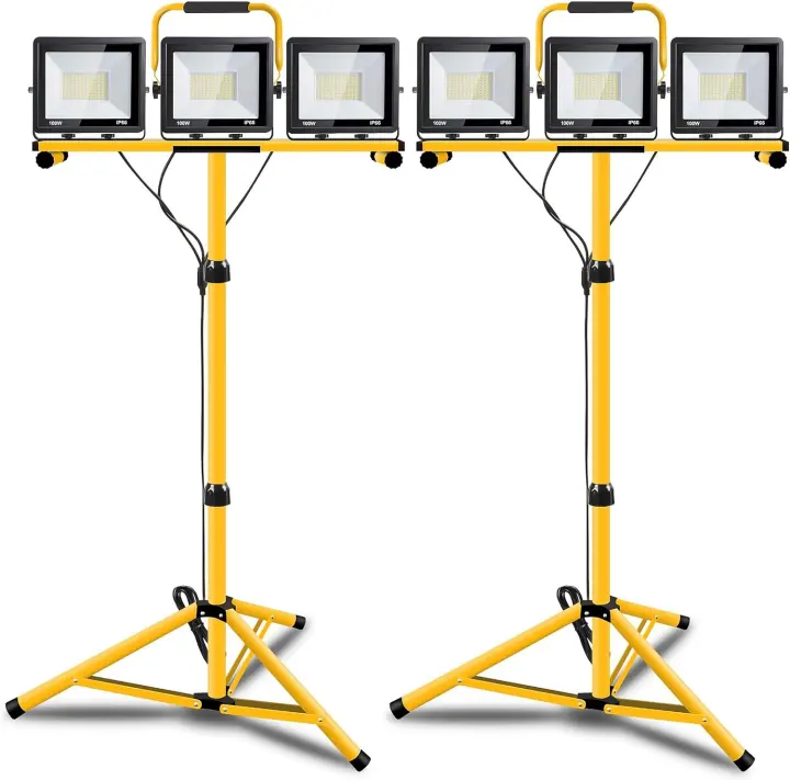 22000 Lumen LED Tripod Work Light — 3-Head, 6500K, Foldable Stand (2-Pack)
