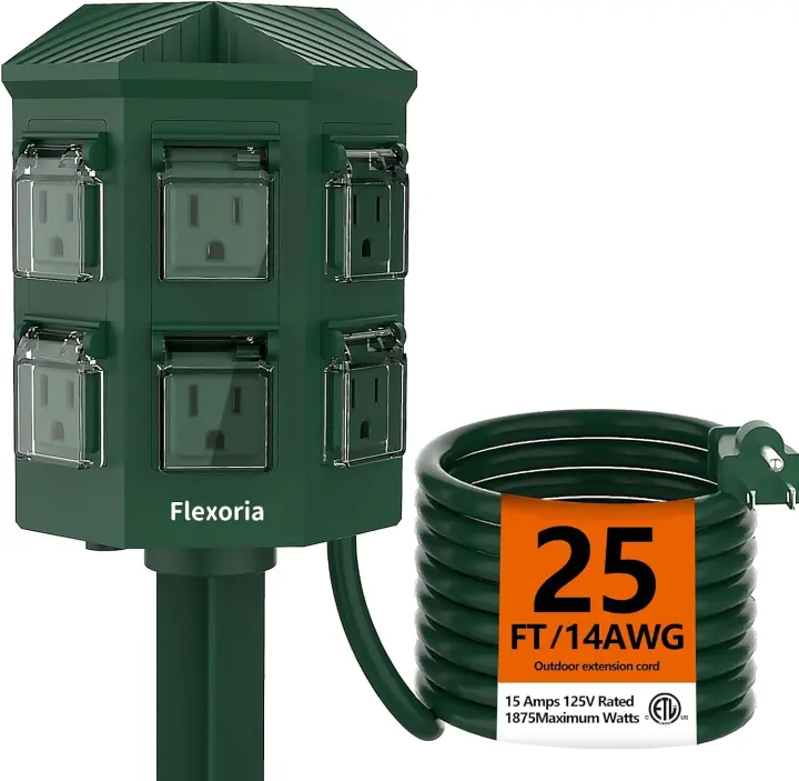 25 ft Outdoor Power Strip — Heavy-Duty Waterproof, 6 Grounded Outlets