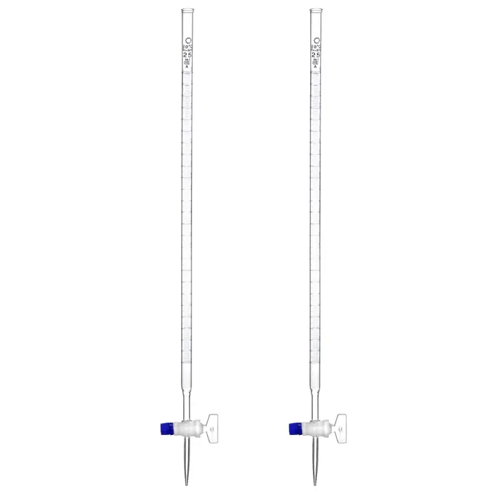 25mL Class A Borosilicate Burette — 2-Pack with Glass Key Stopcock
