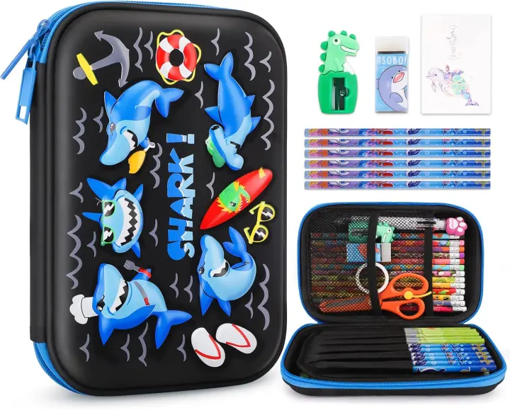 3D EVA Shark/Dinosaur Kids Pencil Case Set with Supplies