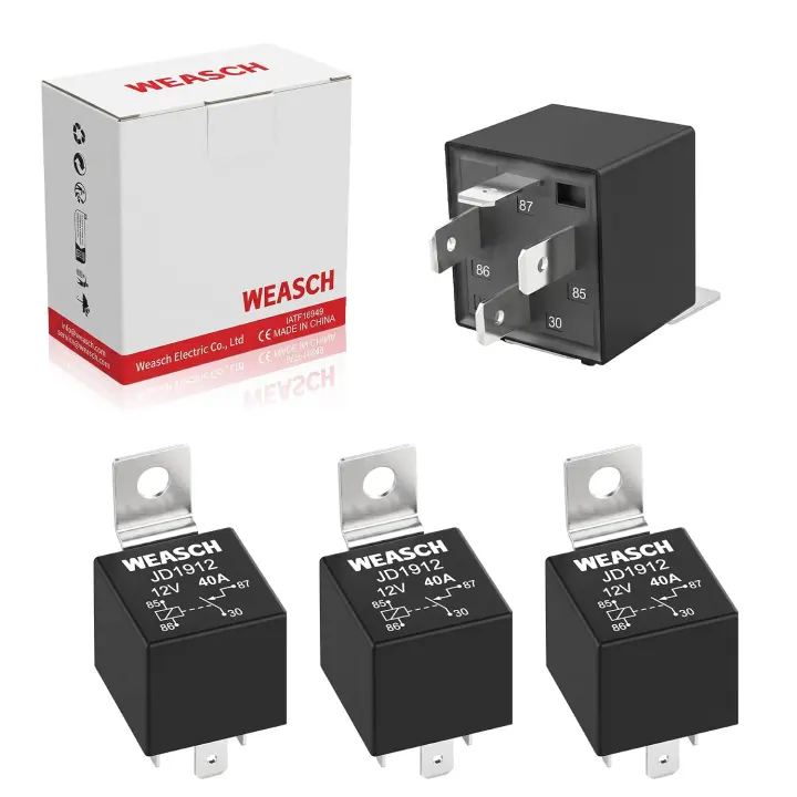 4-Pack 12V 40A 4-Pin Automotive SPST Relay Set