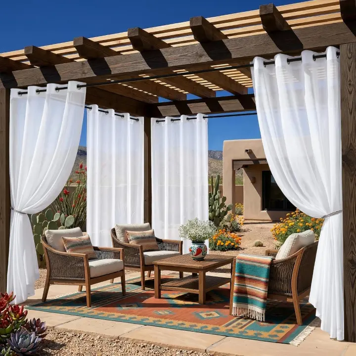 4-Panel Outdoor Sheer Patio Curtains with Grommet Top — Waterproof