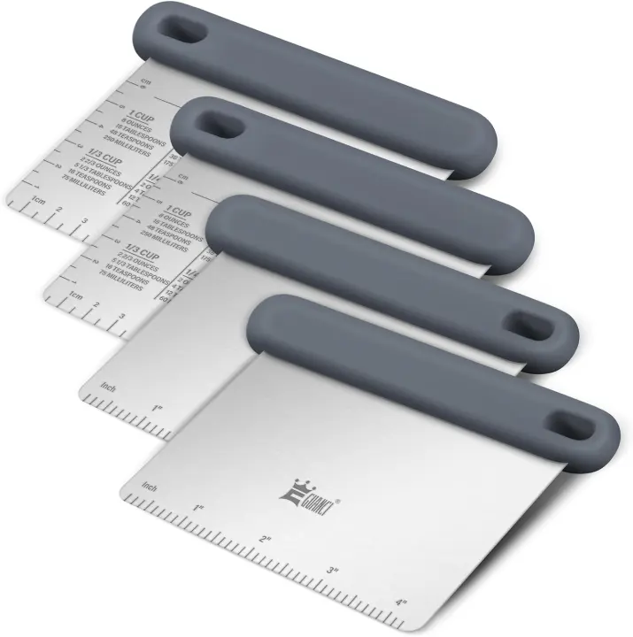 4-Piece Dough Scraper Set — Stainless Steel Blades with Silicone Grip (5"×3.78")