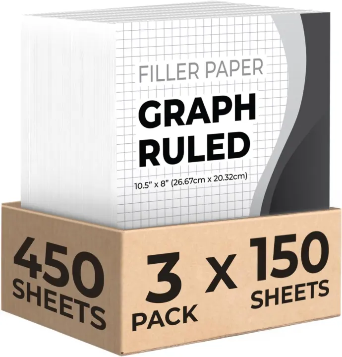4x4 Grid Graph Paper — 3-Pack (450 Sheets), 3-Hole Punched