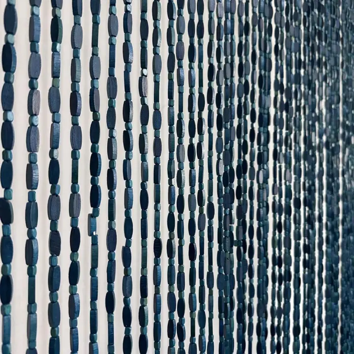 52-Strand 36" x 79" Blue Wood & Bamboo Beaded Curtain — Doorway Divider