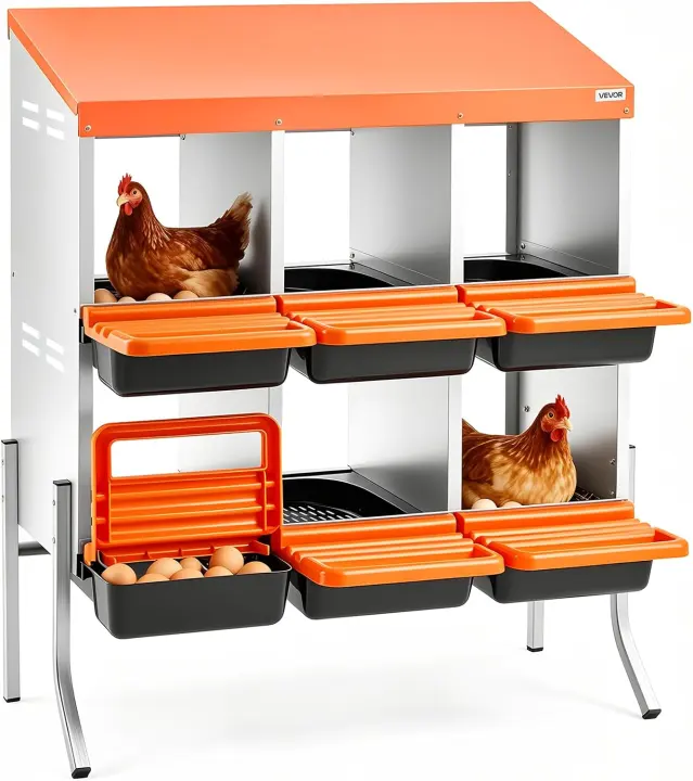 6-Compartment Chicken Nesting Boxes with Support Legs and Roll-Away Trays