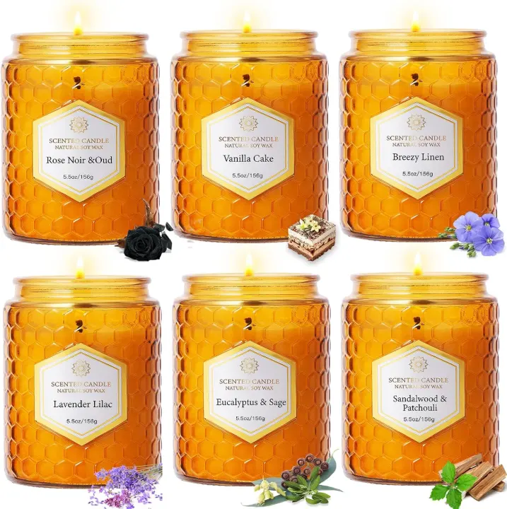 6-Pack Natural Soy Wax Jar Candles — Scented Aromatherapy Gift Set (33 oz)