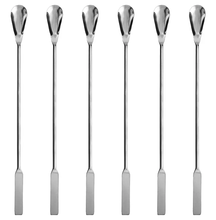 6-Pack Stainless Steel Lab Spatula Spoon, 9" — Polished Dual-End