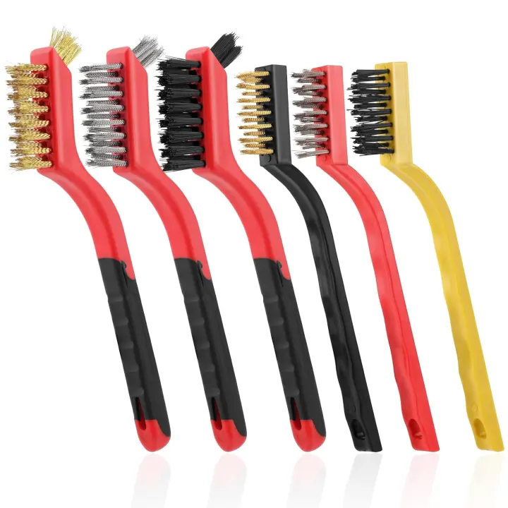 6-Piece Wire Brush Set — Brass, Stainless & Nylon Cleaning Brushes