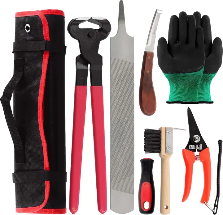 8-Piece Professional Farrier Tool Kit with Roll-Up Pouch