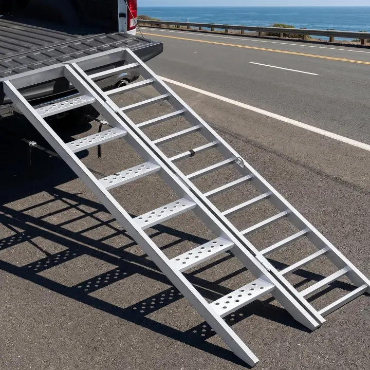 81" Aluminum Motorcycle Ramp with Walking Steps — 900 lb Vehicle Cap