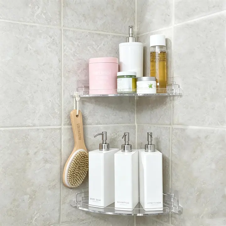 Adhesive Acrylic Corner Shower Caddy — 2-Pack Rustproof Bath Shelves