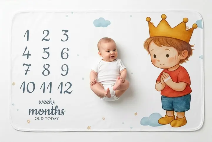 Baby Milestone Blanket — 60 x 40 Soft Fleece Monthly Photo Backdrop