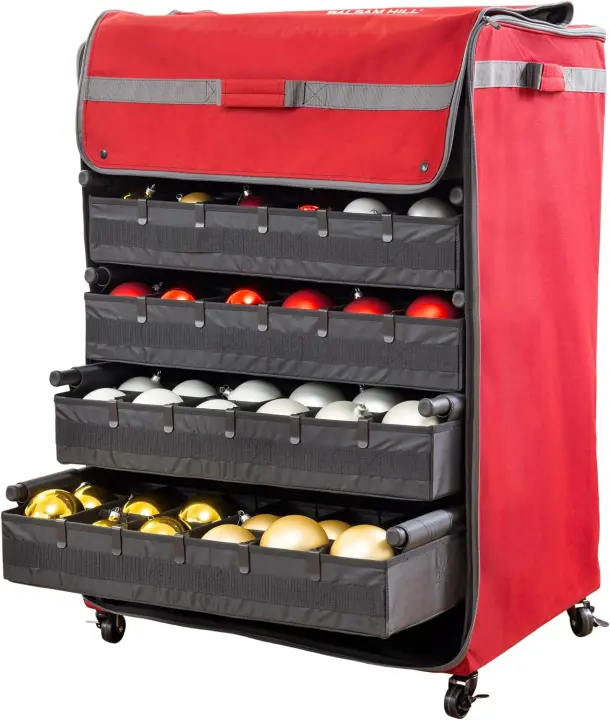Balsam Hill Deluxe Rolling Ornament Chest — 150-Piece Holiday Storage