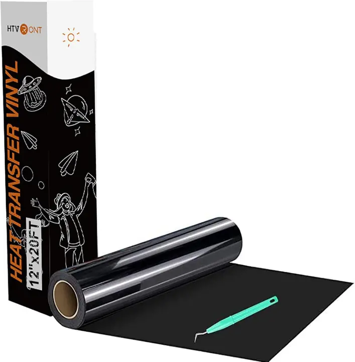 Black Heat Transfer Vinyl Roll — 12" x 20ft HTV for Apparel