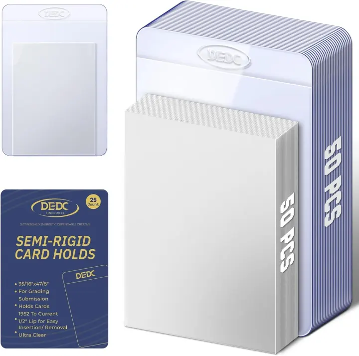 DEDC 100-Pack Card Sleeves Set — 50 Semi-Rigid Holders & 50 Penny Sleeves