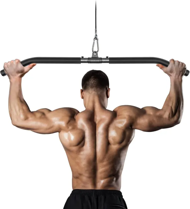 Detachable Lat Pull-Down Bar Attachment with Rotating Padded Grip