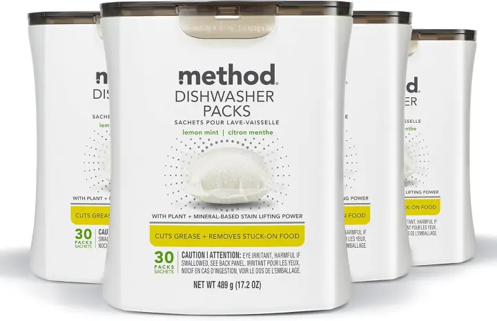 Dishwasher Detergent Packs — Lemon Mint, 4 Resealable Tubs (120 Tabs)