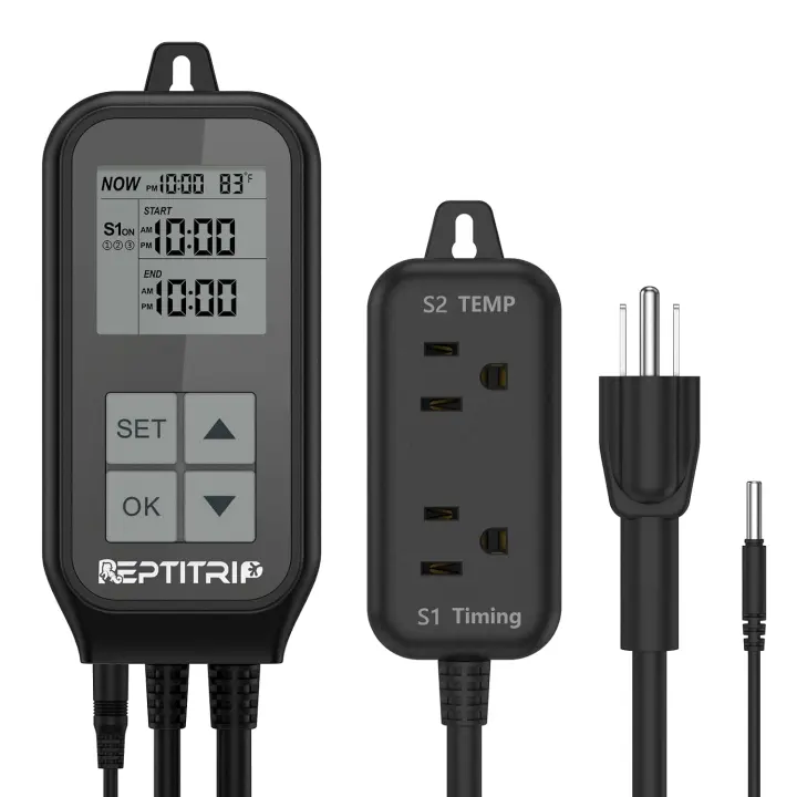 Dual-Outlet Reptile Thermostat and Day-Night Light Timer