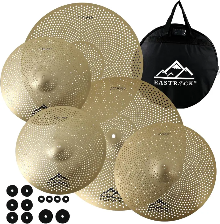 EASTROCK 5-Piece Low-Volume Cymbal Set with Bag & Felts (Golden)
