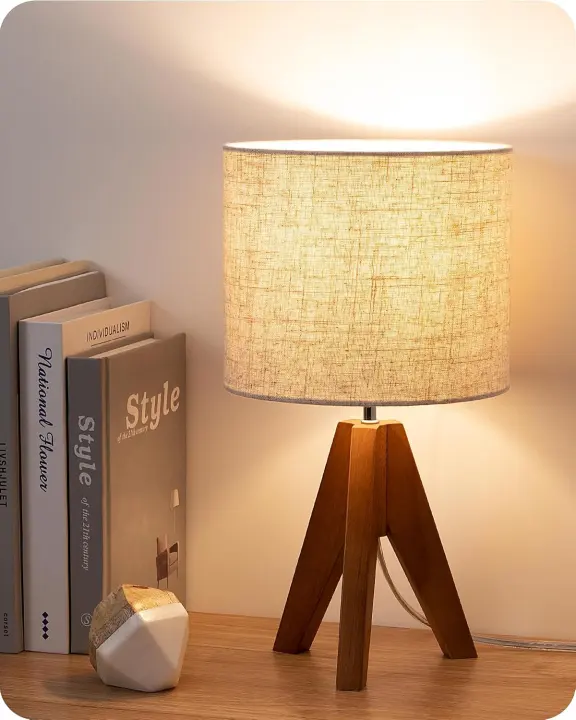 EDISHINE Tripod Table Lamp — Small 14.2" Bedside Lamp (E26)