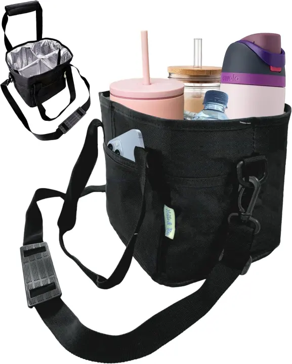 Family 4-Compartment Water Bottle Carrier with Strap — Tumbler Caddy