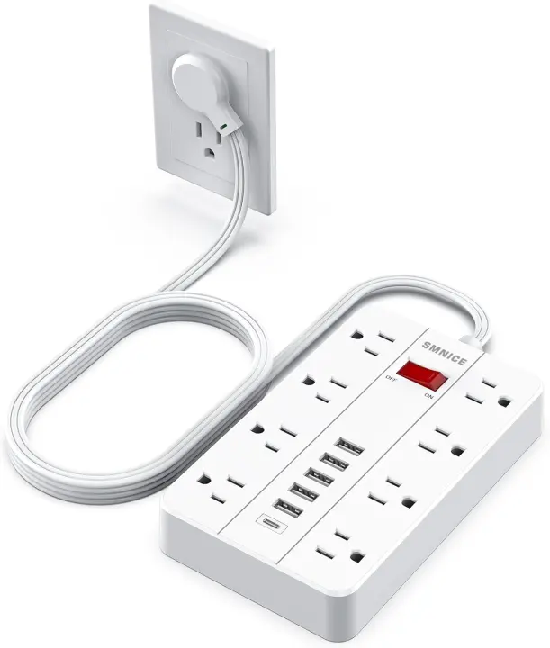 Flat‑Plug Power Strip with USB‑C — Wall‑Mountable Extension (5 ft)