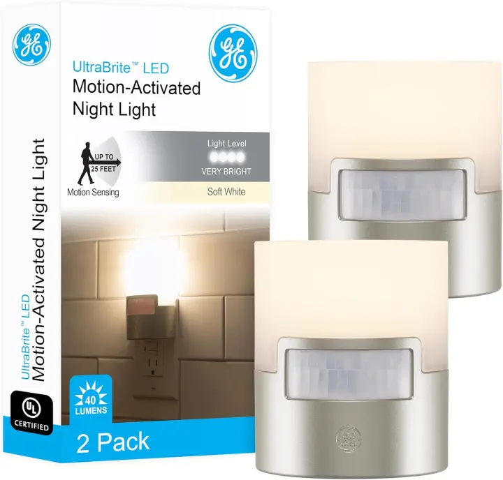 GE Motion-Sensing Plug-In Night Lights — 2-Pack, 40 Lumens