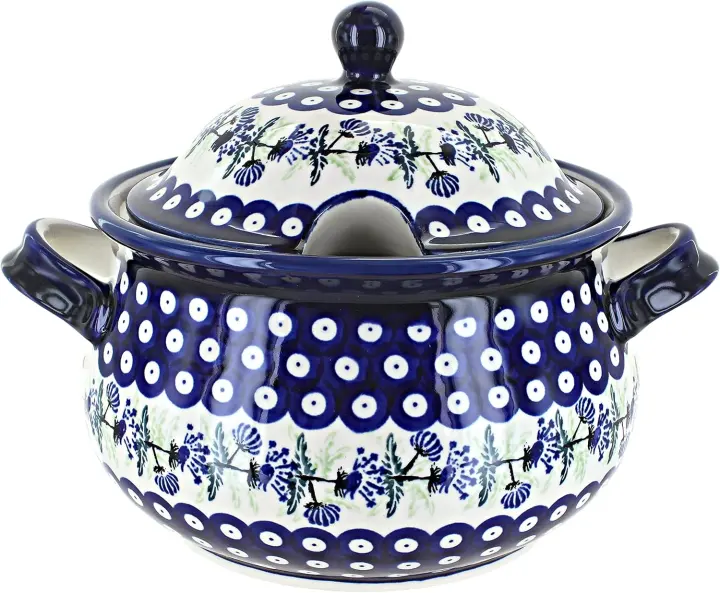 Hand-Painted Polish Soup Tureen — Blue Sweet Annie, 12.5-Cup with Lid
