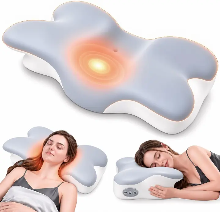 Heated Vibrating Cervical Neck Support Pillow for Sleeping