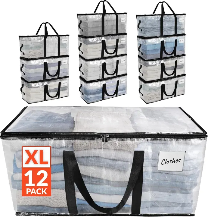Heavy-Duty Moving Bags (12-Pack) Clear Extra-Large Totes