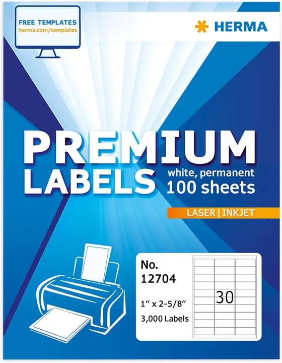 HERMA Printable Address Labels 1" x 2-5/8" — 3,000 White Rectangular Labels