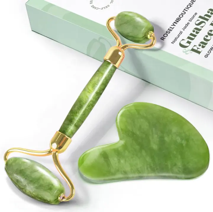 Jade Facial Roller & Gua Sha Set — Dual-Ended Stone Tools