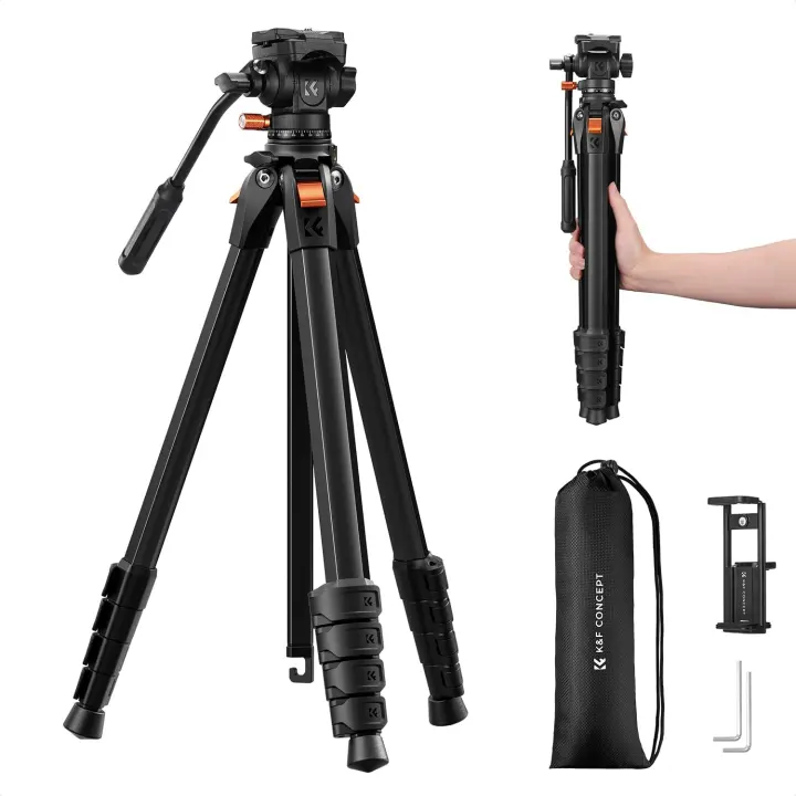 K&F CONCEPT 73-inch Camera Tripod with Fluid Video Head