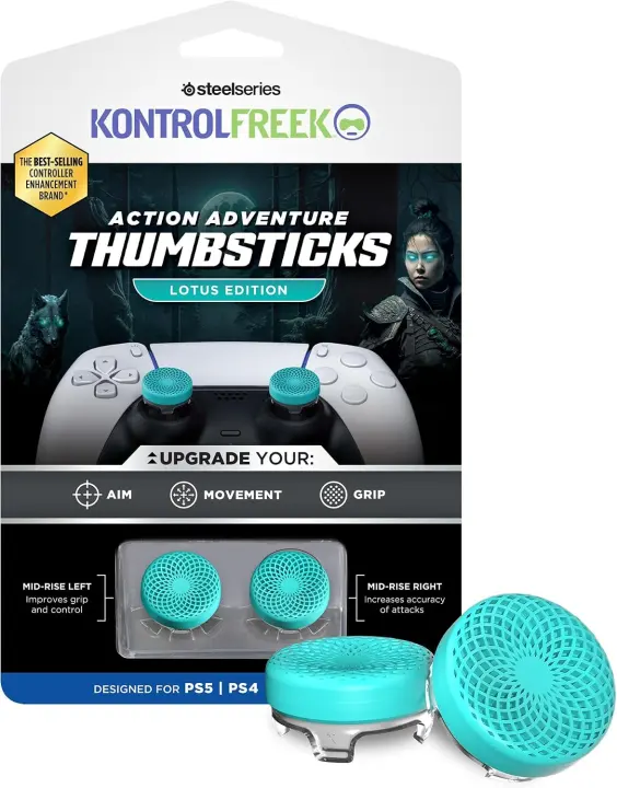 KontrolFreek Lotus Thumbstick Caps for PS5/PS4 — 2 Mid-Rise Concave (Teal/Clear)