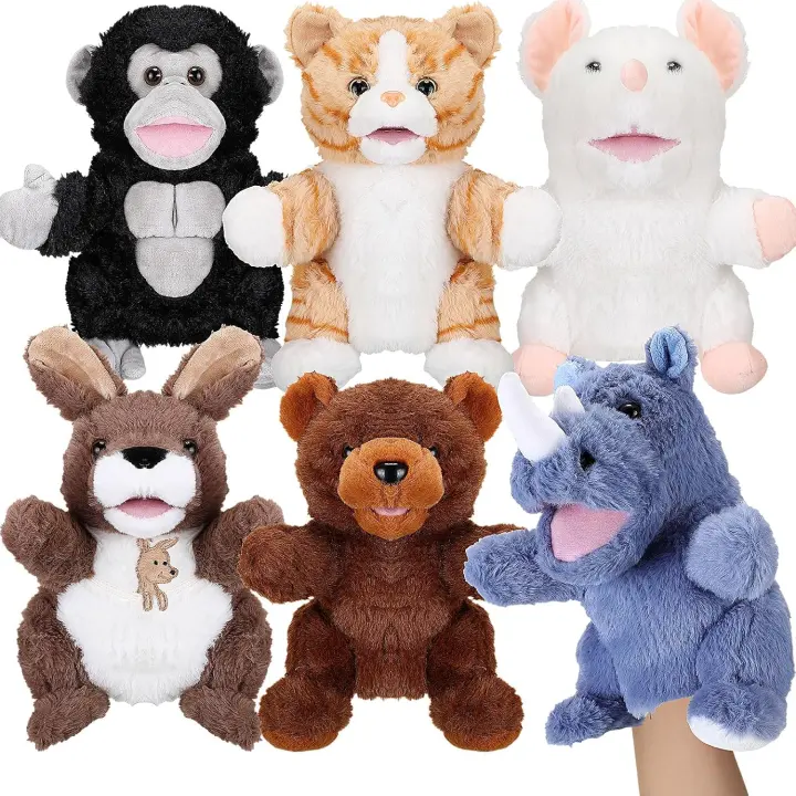 Liliful 6-Pack Plush Animal Hand Puppets with Movable Mouths, 25 cm