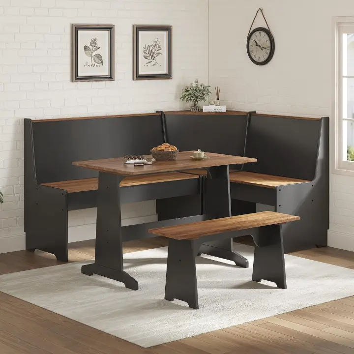 LUXOAK 3-Piece Corner Dining Set with Concealed Storage — Black Oak