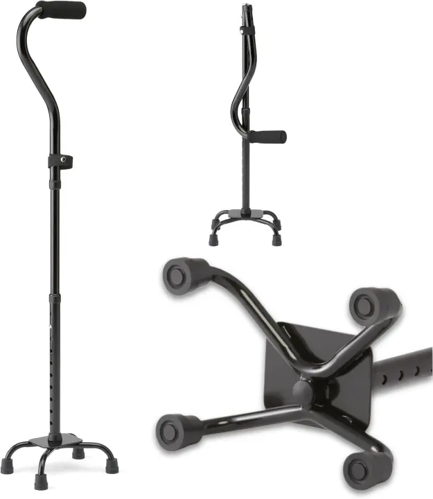 Medline Folding Quad Cane — 4-Point Folding Mobility Cane