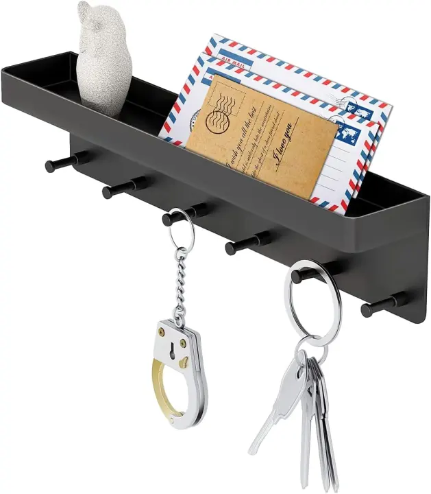 MKO Wall Key Holder with Mail Tray — Adhesive & Screw Mount
