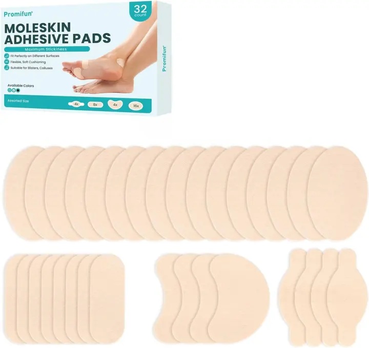 Moleskin Blister Pads for Feet — Promifun 32-Pack (4 Shapes)