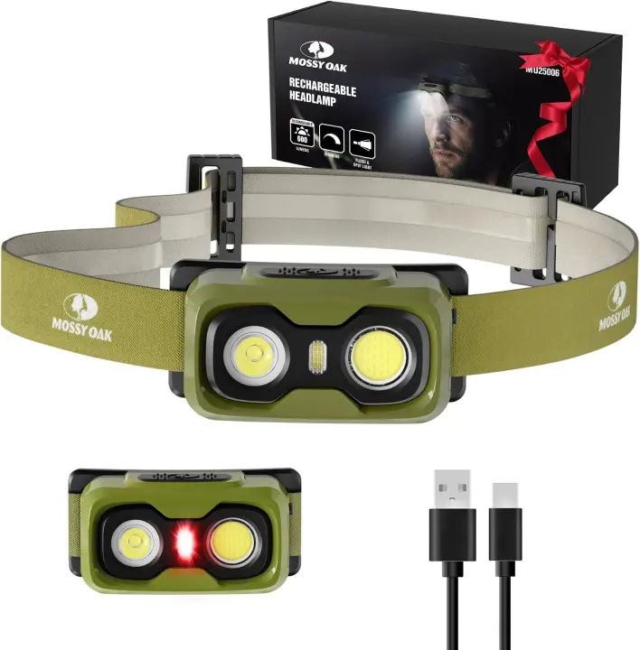 Mossy Oak 600-Lumen Rechargeable Headlamp with White & Red Modes